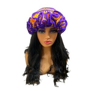 Handmade Crochet Ruffle Hat Lakers Theme Colort Purple & Gold